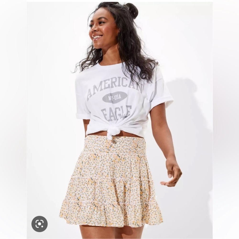 American Eagle Floral Smocked Tiered Mini Skirt